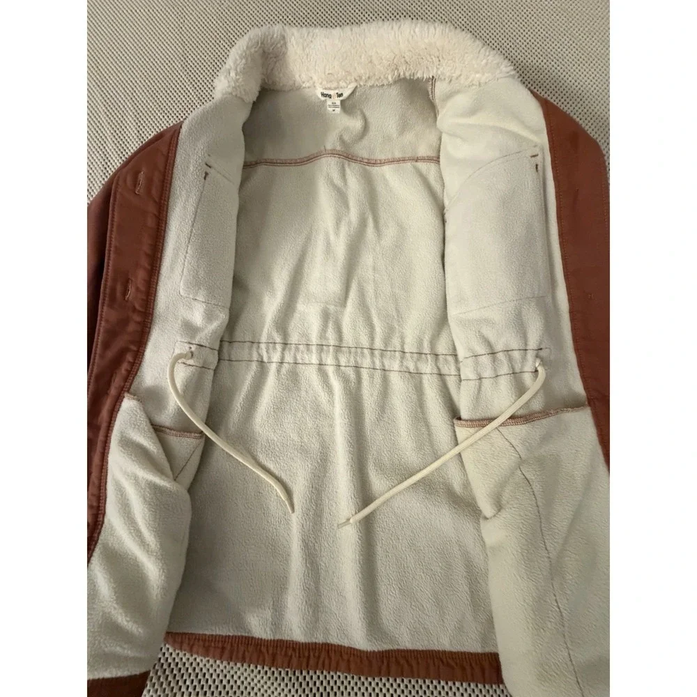 Hang‎ Ten Sherpa Lined Jacket Women M Button Front Utility Coat Salmon Rust Tan